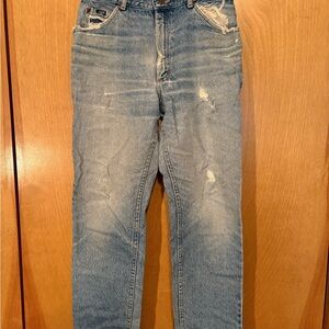 Vintage Lee Blue Jeans with lots of Natural Distressing & the Occasional Spot